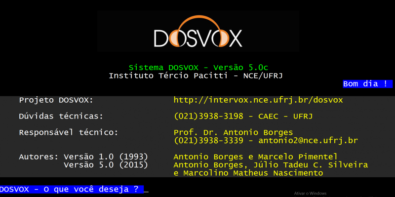 Tela inicial do DOSVOX